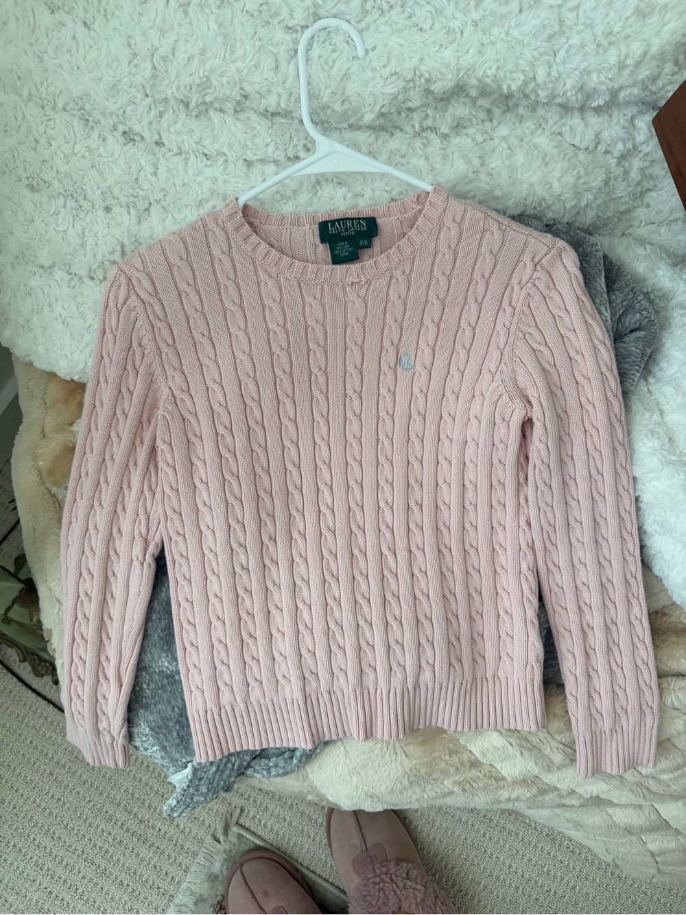 Ralph Lauren Light Pink Cable-Knit Crewneck Sweater